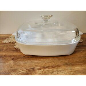 Corningware MW-A-10 All White Microwave Browning Dish w/ Pyrex Lid A-12-C